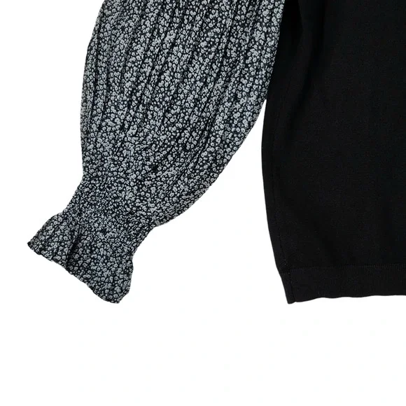 Adrianna Papell M Womens Bishop‎ Sleeve Sweater sMixed Media Black White Floral - Picture 8 of 12